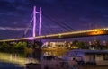 New Railway bridge, Sava River, Belgrade, Serbia, left bank by night Royalty Free Stock Photo
