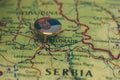 Belgrade pinned on a map with the flag of Serbia Royalty Free Stock Photo