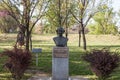 Bronze bust statue of Mahatma Gandhi in a park of New Belgrade.