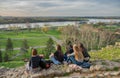 BELGRADE, SERBIA - APRIL, 2018: Girls enjoy city view from the hill in Belgrade Kalemegdan