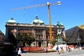 BELGRADE, SERBIA - AUGUST 15, 2016: Reconstruction of National Museum and monument of prince Mihailo, Belgrade