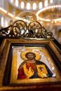 Belgrade, Serbia - December 20, 2022: Icon of Jesus Christ in Byzantine style orthodox temple named Saint Sava in Belgrade Royalty Free Stock Photo