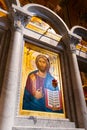 Belgrade, Serbia - December 20, 2022: Icon of Jesus Christ in Byzantine style orthodox temple named Saint Sava in Belgrade Royalty Free Stock Photo
