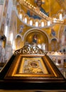 Belgrade, Serbia - December 20, 2022: Icon of Mary the Mother of God with her son Jesus Christ in Byzantine style Saint Sava Royalty Free Stock Photo