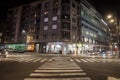 Selective blur a street on zebra crossing in the city cente of Belgrade, at night, with cars ready to cross the area