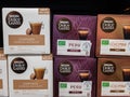 BELGRADE, SERBIA - FEBRUARY 21, 2024: logo of Nescafe Dolce Gusto on boxes of capsules and coffee pods for sale in Belgrade. Dolce