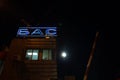 BELGRADE, SERBIA - FEBRUARY 13, 2022: Selective blur on Logo of BAS, or Beogradska Autobuska Stanica, the Belgrade Bus Station, at