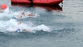 Orthodox Christians swimming for the Holy Cross in the icy cold water