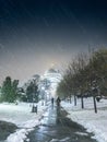 Selective blur on Saint Sava Cathedral Temple (Hram Svetog Save) in a snow and a snowstorm at Royalty Free Stock Photo