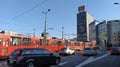 Belgrade, Serbia - January 24, 2020: Slavia Square in the center of Belgrade. Roundabout. Active traffic, cars, public transport,