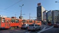 Belgrade, Serbia - January 24, 2020: Slavia Square in the center of Belgrade. Roundabout. Active traffic, cars, public transport,