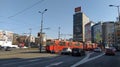 Belgrade, Serbia - January 24, 2020: Slavia Square in the center of Belgrade. Roundabout. Active traffic, cars, public transport,