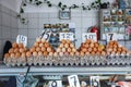 fresh eggs at the Serbian Zeleni Venac farmer's market. Royalty Free Stock Photo