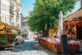 Skadarlija bohemian quarter, cafe and restaurant street at summer in Belgrade, Serbia