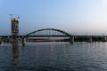 Belgrade, Serbia - July 27, 2021: View of Belgrade Waterfront Luxury residences and business buildings and Bridge on the river