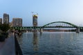 Belgrade, Serbia - July 27, 2021: View of Belgrade Waterfront Luxury residences and business buildings and Bridge on the river