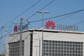 BELGRADE, SERBIA - JUN 16, 2019: Huawei logo on their office Royalty Free Stock Photo