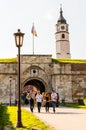 The famous fortress in Belgrade, the complex located on the hill with bell tower, lot of retro weapons and various castle building