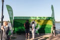 BELGRADE, SERBIA - JUNE 6, 2023: group of people looking at the installation Every Can counts in belgrade, Serbia, an awareness