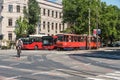 View of the old and new buildings in the Serbian capital city Belgrade with traffic roads and urban life on the streets