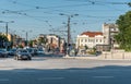 View of the old and new buildings in the Serbian capital city Belgrade with traffic roads and urban life on the streets