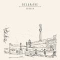 Belgrade, Serbia. Kalemegdan Fortress and Viktor Monument in Belgrade, Serbia. Hand drawing in retro style. Travel sketch. Vintage Royalty Free Stock Photo