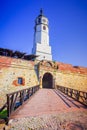 Belgrade, Serbia. Kalemegdan Fortress walls and Sahat Kula (Clock Tower