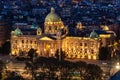 Aerial Shot of Serbian National Assembly in Belgrade at night. Royalty Free Stock Photo