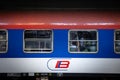 BELGRADE, SERBIA - MARCH 20, 2022: Logo of Srbija Voz, the serbian railways company, on a couchette sleeper car wagon ready for an Royalty Free Stock Photo