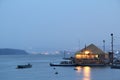 BELGRADE, SERBIA - MARCH 7, 2015: Restaurant-boat splav in Serbian on Danube river from the disctrict of Zemun in evening