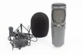 Belgrade, Serbia - 27. May 2020. Black Professional Studio Condenser Microphone above white background