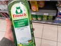 Frosch detergent logo on bottles of dishwashing liquid for sale. Royalty Free Stock Photo