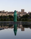 Belgrade, Serbia , May 12 2020 : Sprite soft drink giant bottle advertisment at Ada Ciganlija lake in Belgrade