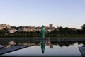 Belgrade, Serbia , May 12 2020 : Sprite soft drink giant bottle advertisment at Ada Ciganlija lake in Belgrade