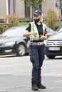 Traffic policewoman standing in the intersection