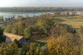 Panoramic sunset view of Belgrade Fortress, Kalemegdan Park, Sava and Danube Rivers in city Royalty Free Stock Photo