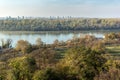 Panoramic sunset view of Belgrade Fortress, Kalemegdan Park, Sava and Danube Rivers in city Royalty Free Stock Photo