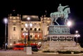 Statue of Prince Mihailo Obrenovic and National Theater of Serbia in Belgrade Royalty Free Stock Photo