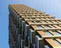 Belgrade, Serbia, November 6, 2020. A view on a modern Belgrade Waterfront building with terraces and blue sky in the background