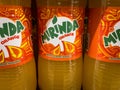 Logo of Mirinda Orange on bottles for sale in Belgrade.