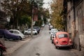 Selective blur on an old and damaged Red Volkswagen Beetle Type 1, from the 60\'s, parked
