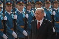 BELGRADE, SERBIA - 7 October 2019: Turkish President Recep Tayyip Erdogan inspects the honour guard in Belgrade