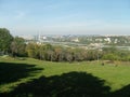 Belgrade Serbia panorama in summer scene from the hill view on new bridge over river Sava Royalty Free Stock Photo