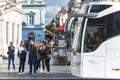 Belgrade, Serbia - September 13, 2019: Bus and group of people at Knez Mihailova Street Royalty Free Stock Photo