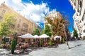 Belgrade, Serbia- September 05, 2019: Cafe and terrace on Tsar Lazar street in Old Town of Belgrade