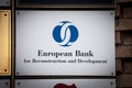 European Bank for reconstruction and development logo in front of their main office for Ljubljana. Royalty Free Stock Photo