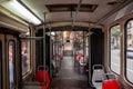 Selective blur on the interior of a Tatra KT4 tram empty, with nobody