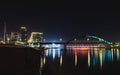 Belgrade, Serbia / Serbia - 12 17 2019: Belgrade Waterfront and old railway bridge and Gazella bridg Royalty Free Stock Photo