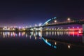 Belgrade, Serbia / Serbia - 12 17 2019: Old railway bridge and New Belgrade part of town over the Sa Royalty Free Stock Photo