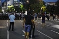 Belgrade, Serbia - 07.08.2020. Thousands protest in Belgrade as Serbia reimposes Covid-19 curfew, Belgrade, Serbia, 08 July 2020.